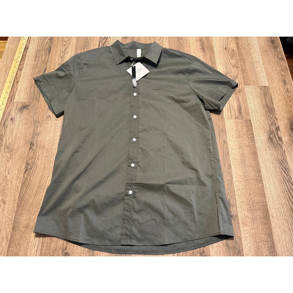 Letsee Button Down Shirt Mens XL Olive Green Adult Short Sleeve Solid New